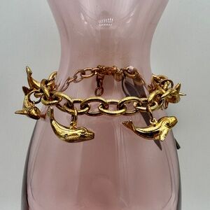 J CREW Antiqued Gold Whale Charm Bracelet - EC7246